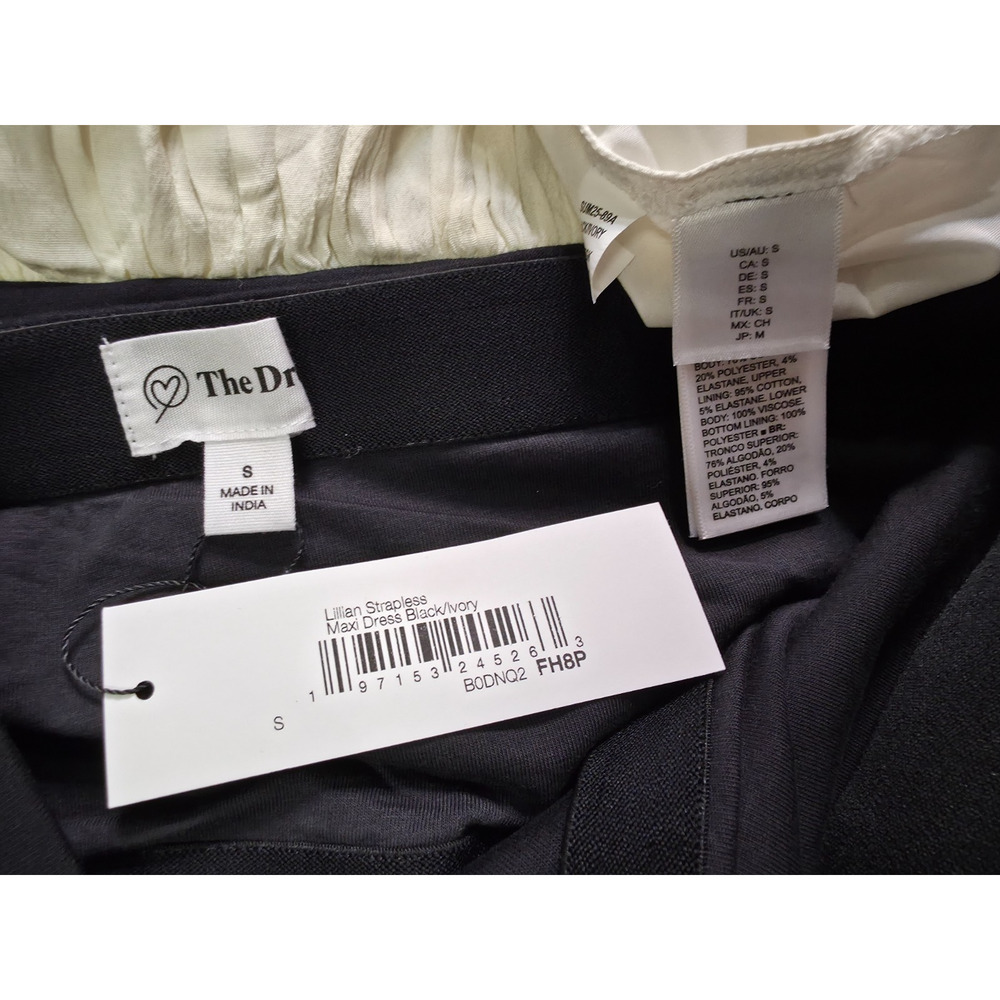 The Drop Lillian Strapless Maxi Dress Black Ivory Size S NWT Colorblock - Picture 7 of 8